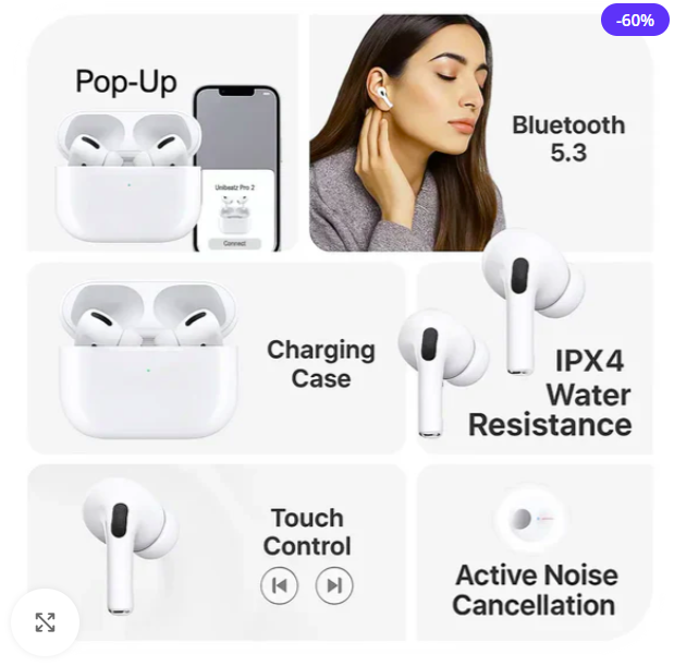 AIRPODS PRO 2 WITH ANC | Earphone pairing, Pop-Up Spatial Audio, Find my Device, Bluetooth 5.3 | Type-C Wireless Charging